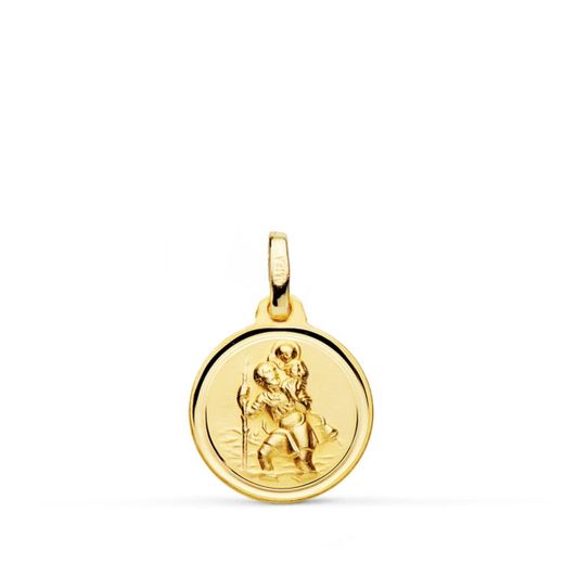 18K Medalla Oro Amarillo San Cristobal Matizado Bisel 14 Mm
