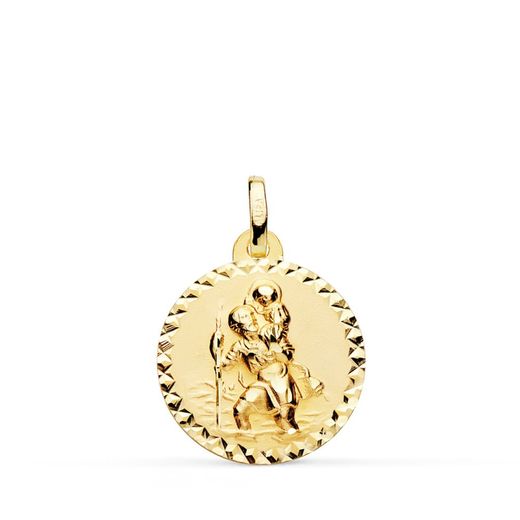 18K Medalla Oro Amarillo San Cristobal Talla Cruzada 18 Mm