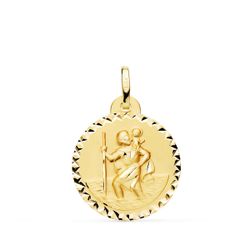 18K Medalla Oro Amarillo San Cristobal Talla Cruzada 20 Mm