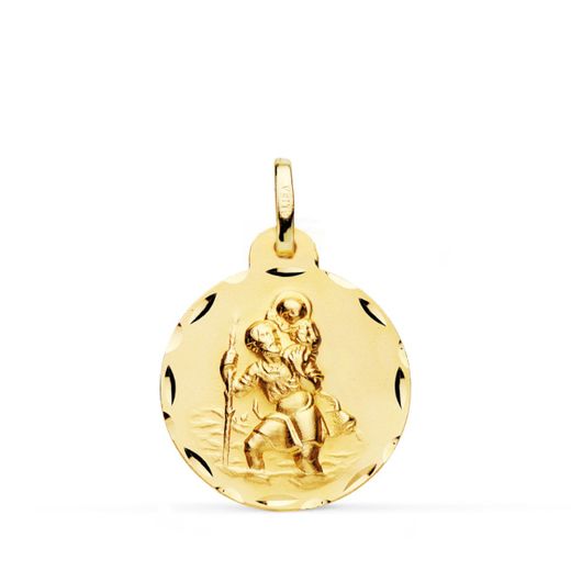 18K Medalla Oro Amarillo San Cristobal Tallada 20 Mm