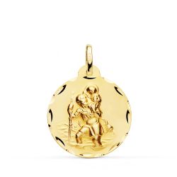 18K Medalla Oro Amarillo San Cristobal Tallada 22 Mm