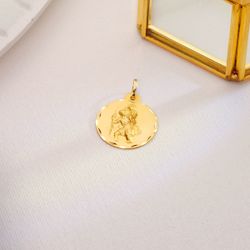 18K Medalla Oro Amarillo San Cristobal Tallada 22 Mm