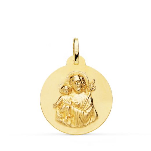 18K Medalla Oro Amarillo San Jose Matizada Lisa 22 Mm