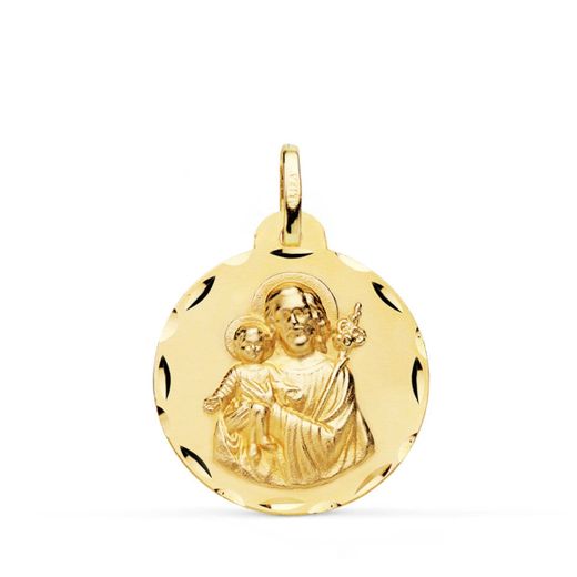18K Medalla Oro Amarillo San Jose Tallada 22 Mm