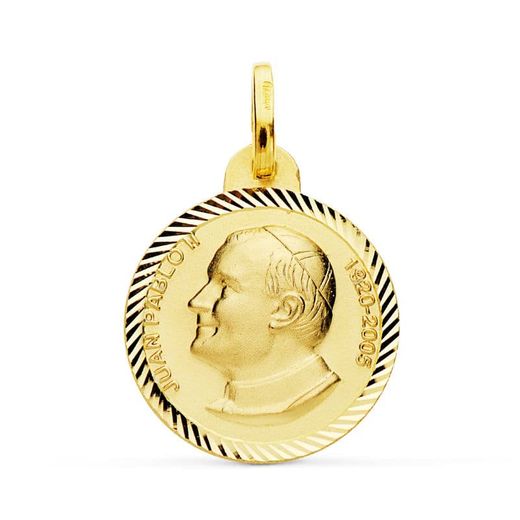 18K Medalla Oro Amarillo San Juan Pablo Ii 20 Mm Talla Helice