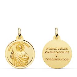 18K Medalla Oro Amarillo San Judas Tadeo Bisel 18 Mm