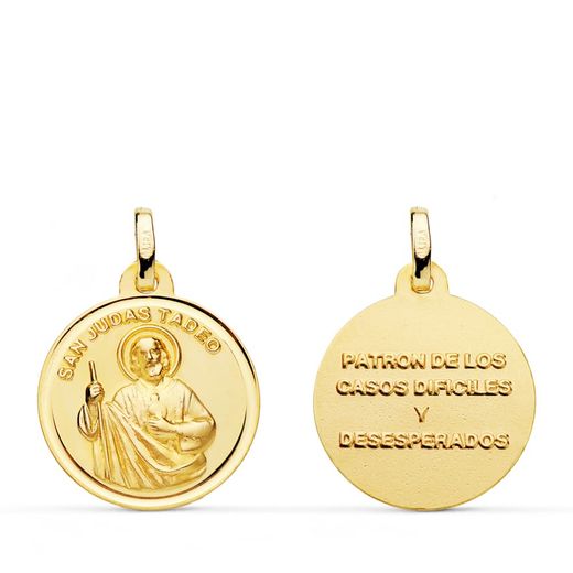 18K Medalla Oro Amarillo San Judas Tadeo Bisel 18 Mm