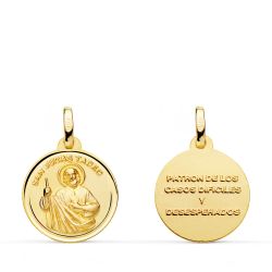 18K Medalla Oro Amarillo San Judas Tadeo Talla Bisel 16 Mm