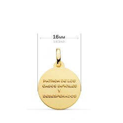 18K Medalla Oro Amarillo San Judas Tadeo Talla Bisel 16 Mm