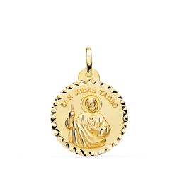 18K Medalla Oro Amarillo San Judas Tadeo Talla Cruzada 20 Mm