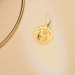 18K Medalla Oro Amarillo San Judas Tadeo Talla Cruzada 20 Mm