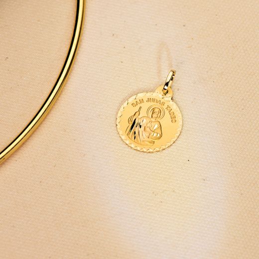 18K Medalla Oro Amarillo San Judas Tadeo Talla Cruzada 20 Mm