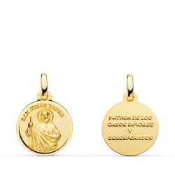 18K Medalla Oro Amarillo San Judas Tadeo Tallado 14 Mm