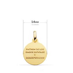 18K Medalla Oro Amarillo San Judas Tadeo Tallado 14 Mm