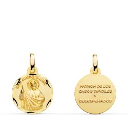 18K Medalla Oro Amarillo San Judas Tadeo Tallado 14 Mm