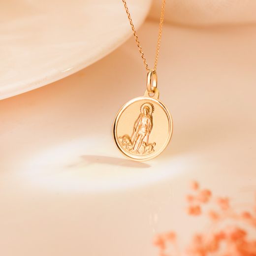 18K Medalla Oro Amarillo San Lazaro Bisel Matizada 18 Mm