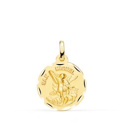 18K Medalla Oro Amarillo San Miguel Tallado 18 Mm