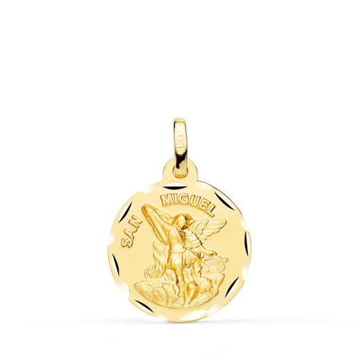 18K Medalla Oro Amarillo San Miguel Tallado 18 Mm