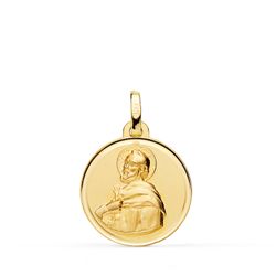 18K Medalla Oro Amarillo San Pedro Bisel Matizada 18 Mm.