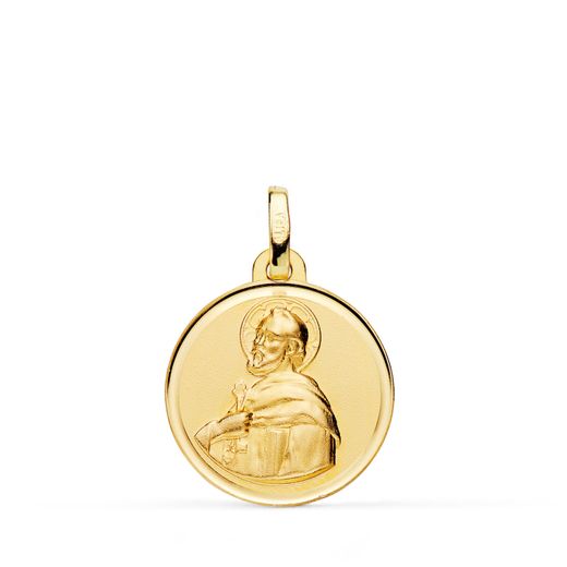18K Medalla Oro Amarillo San Pedro Bisel Matizada 18 Mm.