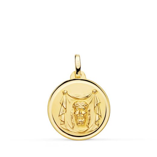 18K Medalla Oro Amarillo Santa Faz Bisel 18 Mm