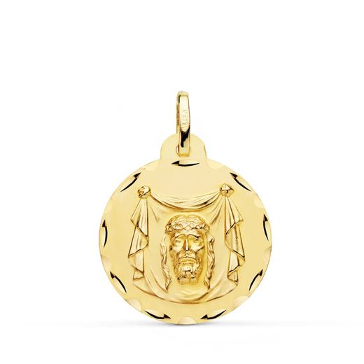 18K Medalla Oro Amarillo Santa Faz Tallada 22 Mm