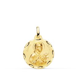 18K Medalla Oro Amarillo Santa Gema Tallada 18 Mm
