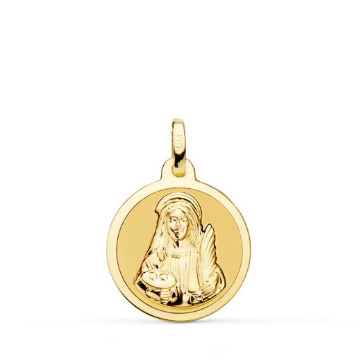 18K Medalla Oro Amarillo Santa Lucia Brillo 18 Mm