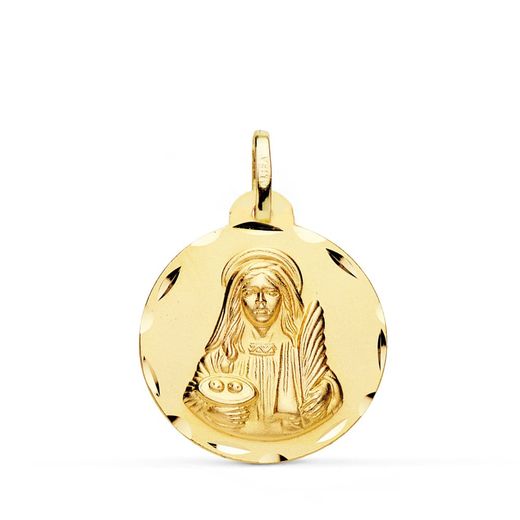 18K Medalla Oro Amarillo Santa Lucia Tallada 22 Mm