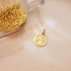 18K Medalla Oro Amarillo Santa Rita Bisel 14 Mm