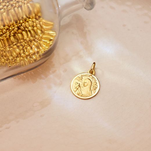 18K Medalla Oro Amarillo Santa Rita Bisel 14 Mm