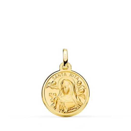 18K Medalla Oro Amarillo Santa Rita Filo Pulido 16 Mm