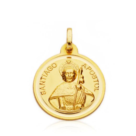 18K Medalla Oro Amarillo Santiago Apostol 22 Mm Bisel