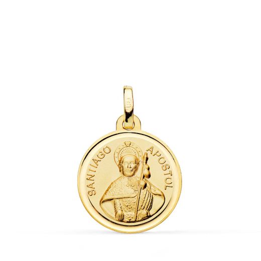 18K Medalla Oro Amarillo Santiago Apostol Bisel 14 Mm