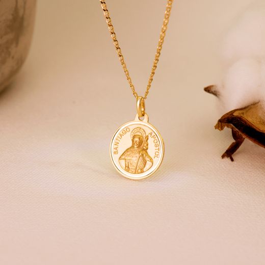 18K Medalla Oro Amarillo Santiago Apostol Bisel 18 Mm