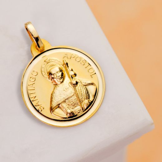 18K Medalla Oro Amarillo Santiago Apostol Bisel 18 Mm