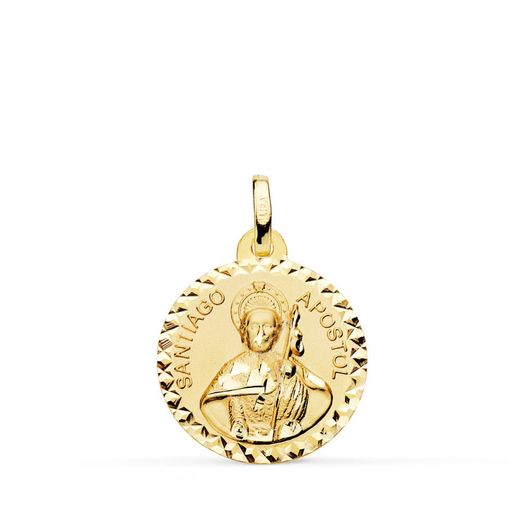 18K Medalla Oro Amarillo Santiago Apostol Talla Cruzada 18 Mm