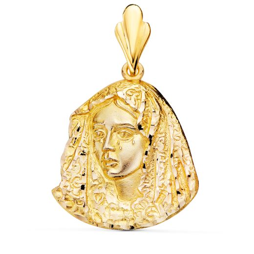 18K Medalla Oro Amarillo Silueta Virgen Macarena 29X28 Mm