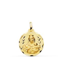 18K Medalla Oro Amarillo Tallada Virgen Del Carmen 18 Mm