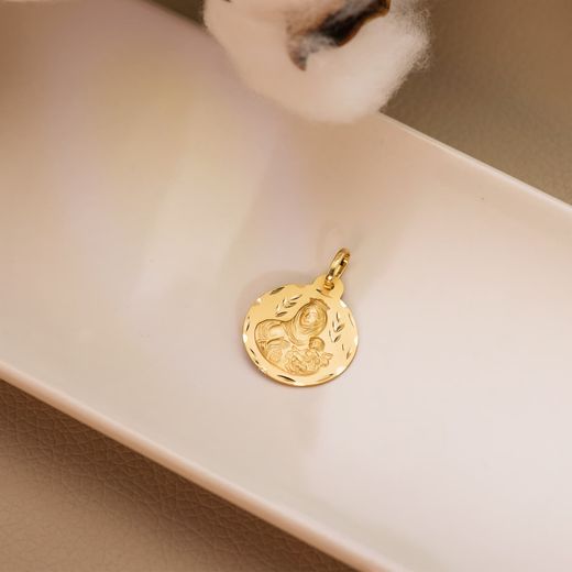 18K Medalla Oro Amarillo Tallada Virgen Del Carmen 20 Mm