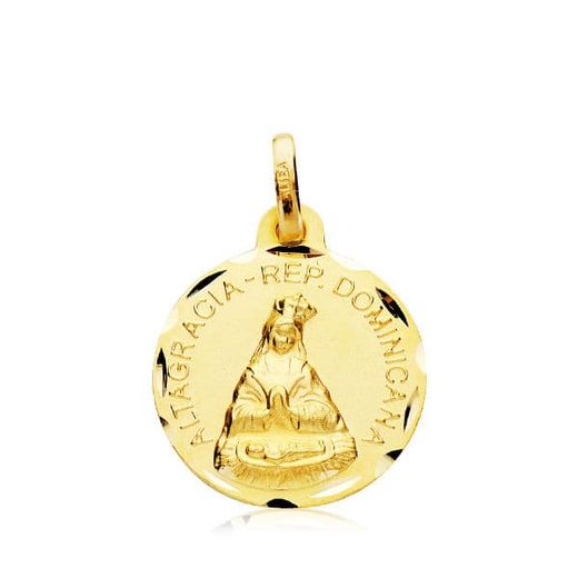 18K Medalla Oro Amarillo Virgen De Altagracia Tallada 16 Mm