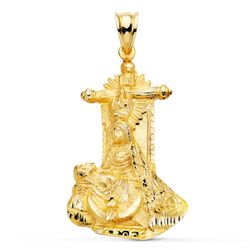 18K Medalla Oro Amarillo Virgen De Angustias Silueta Tallada 34X22 Mm