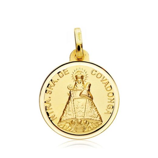 18K Medalla Oro Amarillo Virgen De Covadonga Bisel 18 Mm