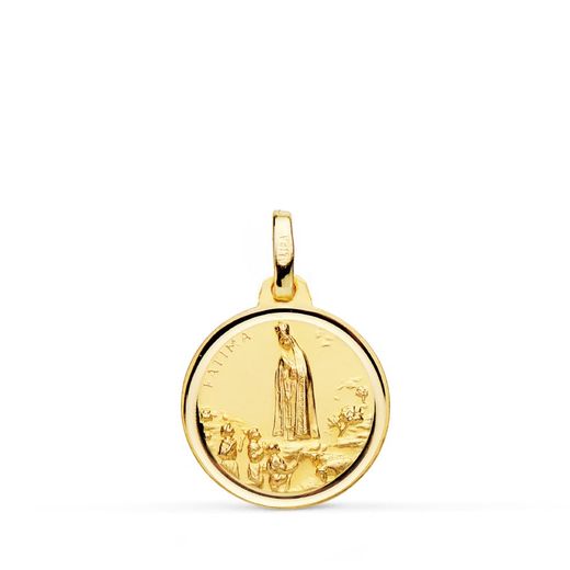 18K Medalla Oro Amarillo Virgen De Fatima 16 Mm Bisel