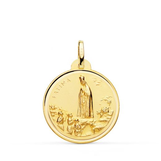 18K Medalla Oro Amarillo Virgen De Fatima 22 Mm