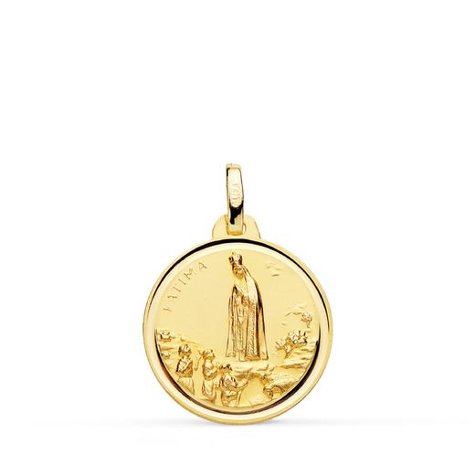 18K Medalla Oro Amarillo Virgen De Fatima Bisel 18 Mm