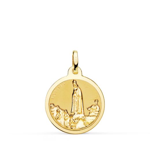 18K Medalla Oro Amarillo Virgen De Fatima Brillo 18 Mm