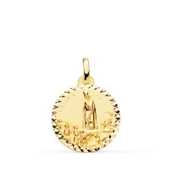 18K Medalla Oro Amarillo Virgen De Fatima Talla Cruzada 18 Mm