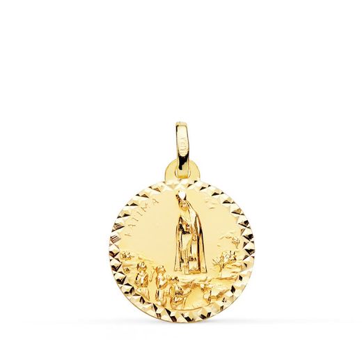 18K Medalla Oro Amarillo Virgen De Fatima Talla Cruzada 18 Mm