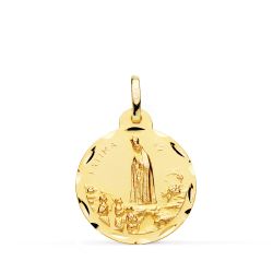 18K Medalla Oro Amarillo Virgen De Fatima Tallada 22 Mm